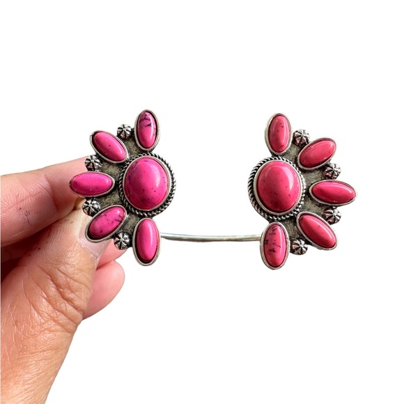 Silver and Bubblegum Pink Stone Cuff Bracelet - Picture 5 of 5